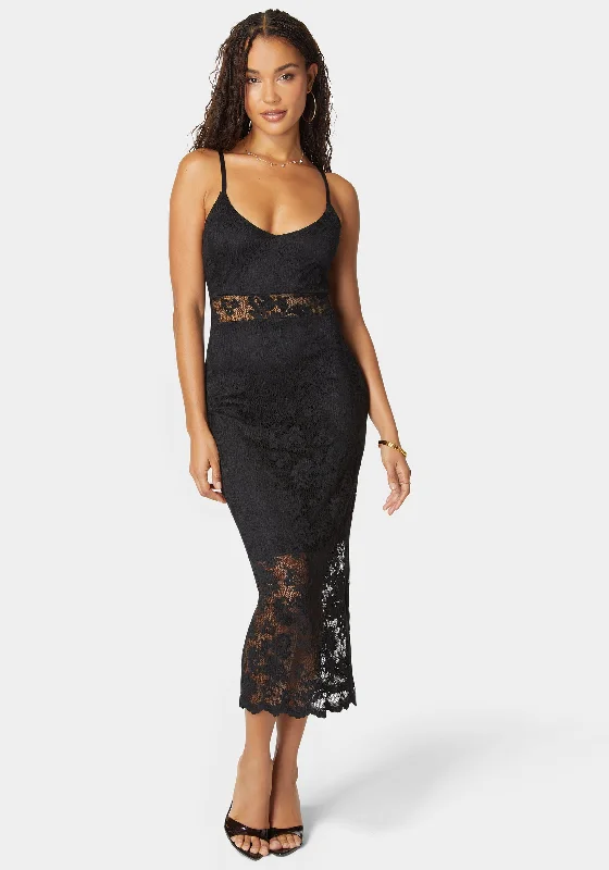 Marseille Lace V Neck Illusion Midi Dress