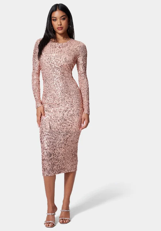 Sequin Cowl Back Midi Dress